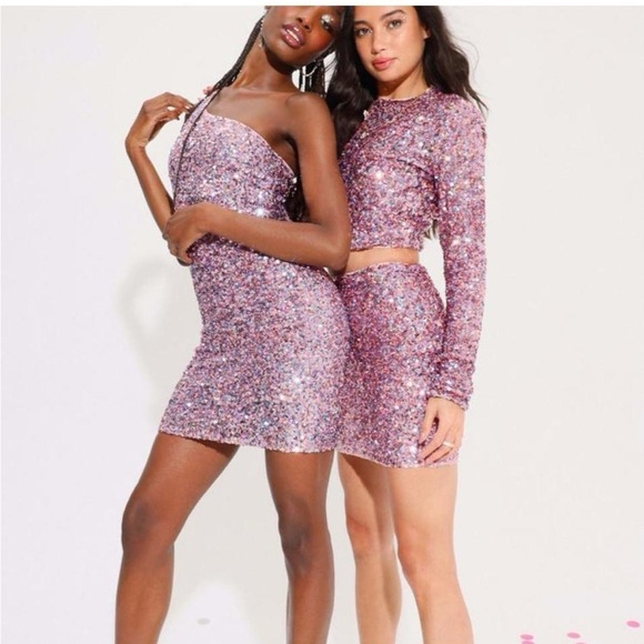 Lulus Dresses & Skirts - Lulus Pink Sequin One Shoulder Mini Dress | XS | Party Y2K